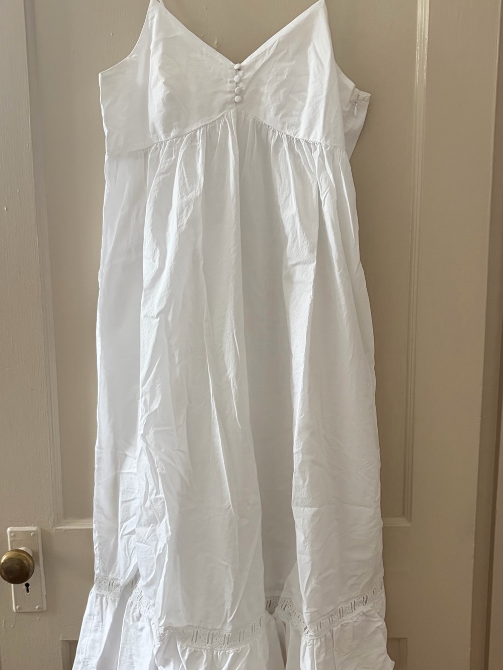 Frankie’s Bikinis x Djerf Avenue White Cotton Sundress with Button Bodice
